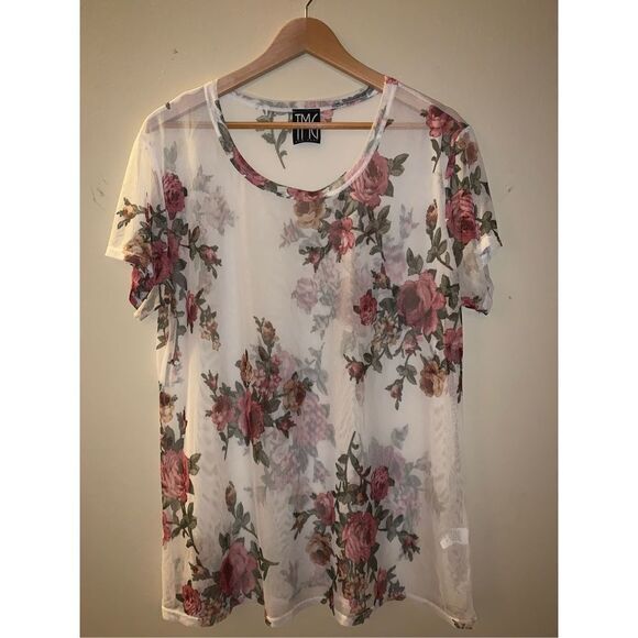 Vintage TMG New York sheer mesh floral top. Size 3X - Picture 1 of 10